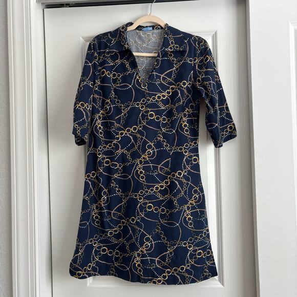 J McLaughlin Women’s Gold Chain Link Shift Dress 4 Nautical Coastal Classic - Picture 1 of 11